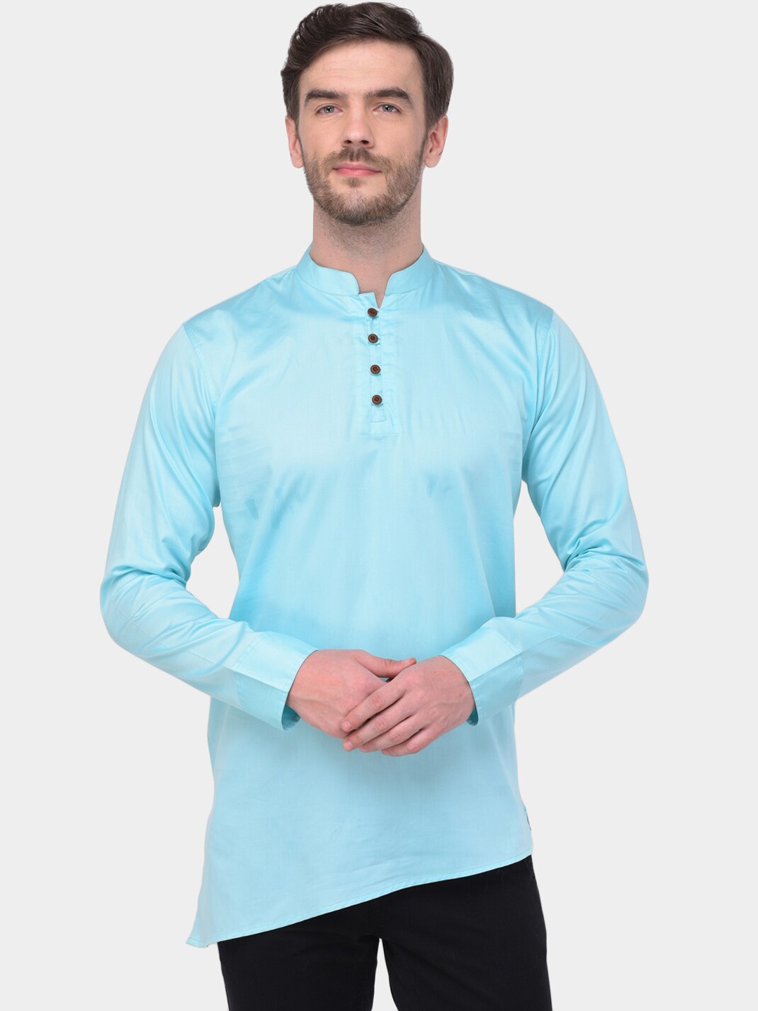 

SG LEMAN Men Turquoise Blue Solid Asymmetric Kurta