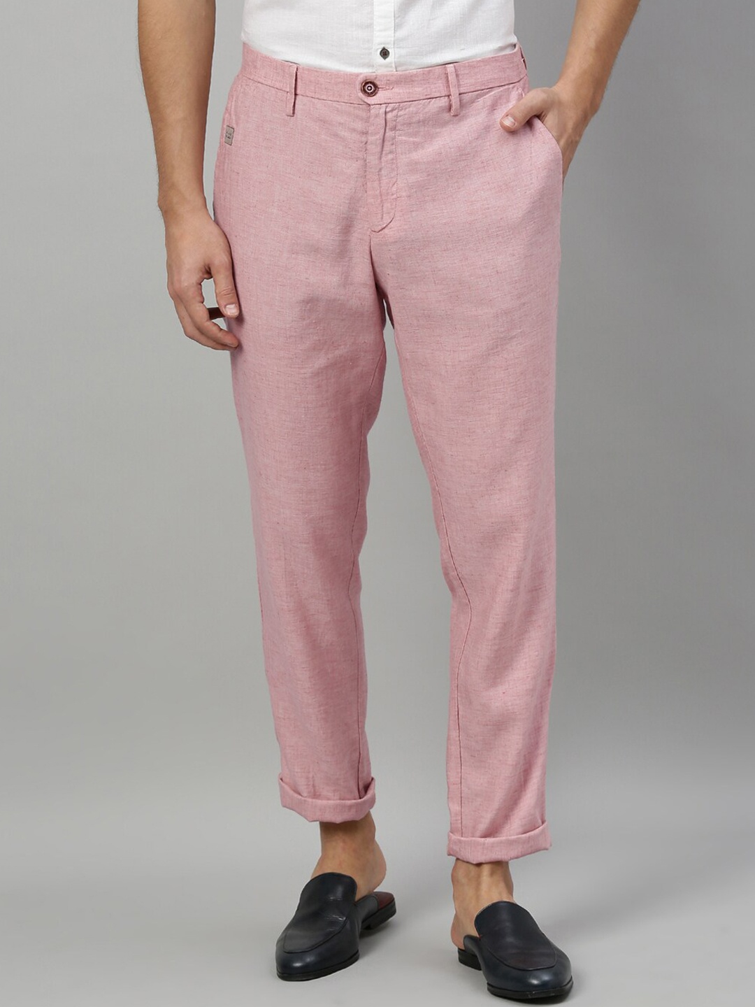 

RARE RABBIT Men Pink Tapered Fit Solid Regular Trousers