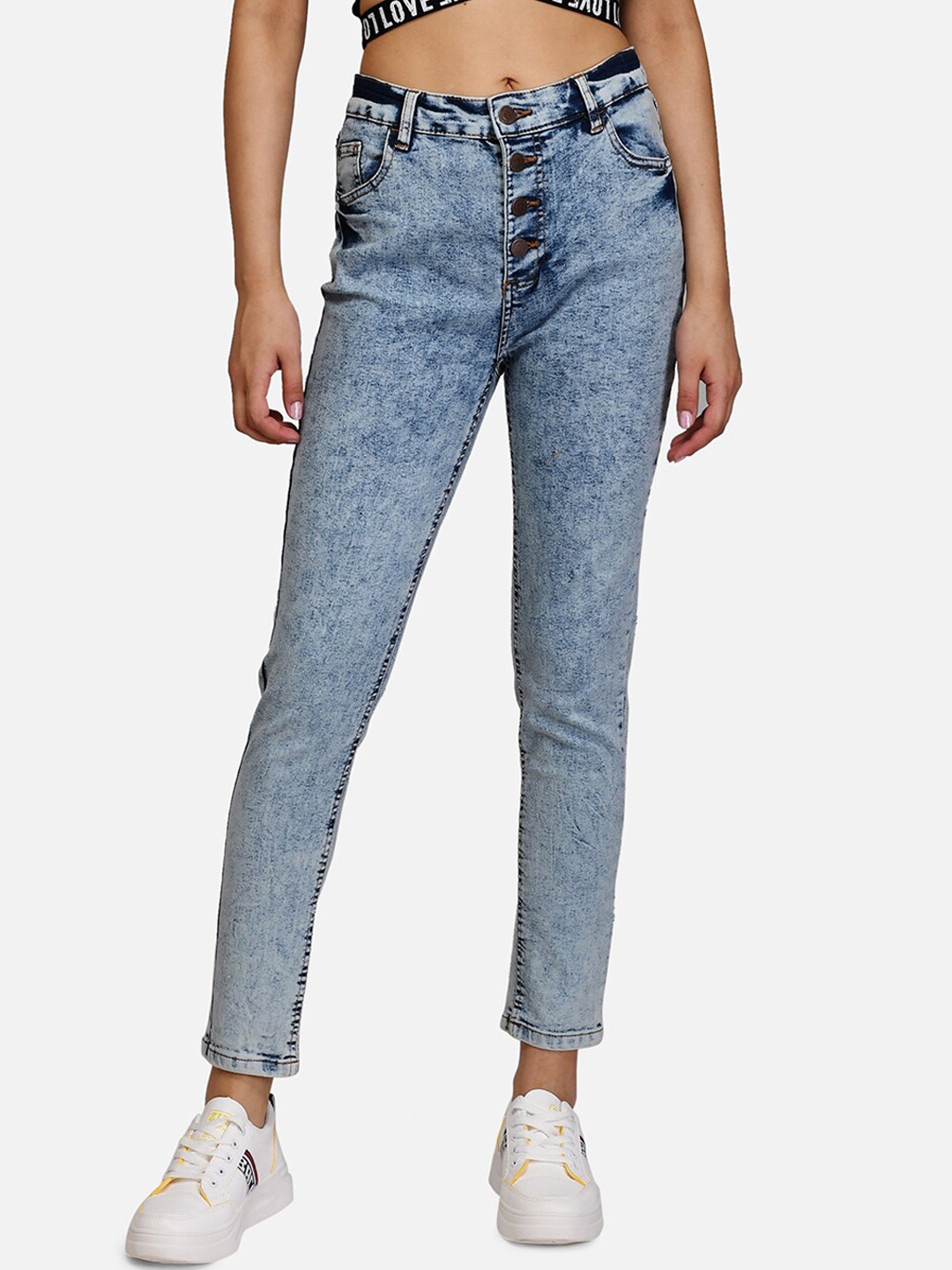 

Kotty Women Blue Skinny Fit High-Rise Acid Washed Jeans