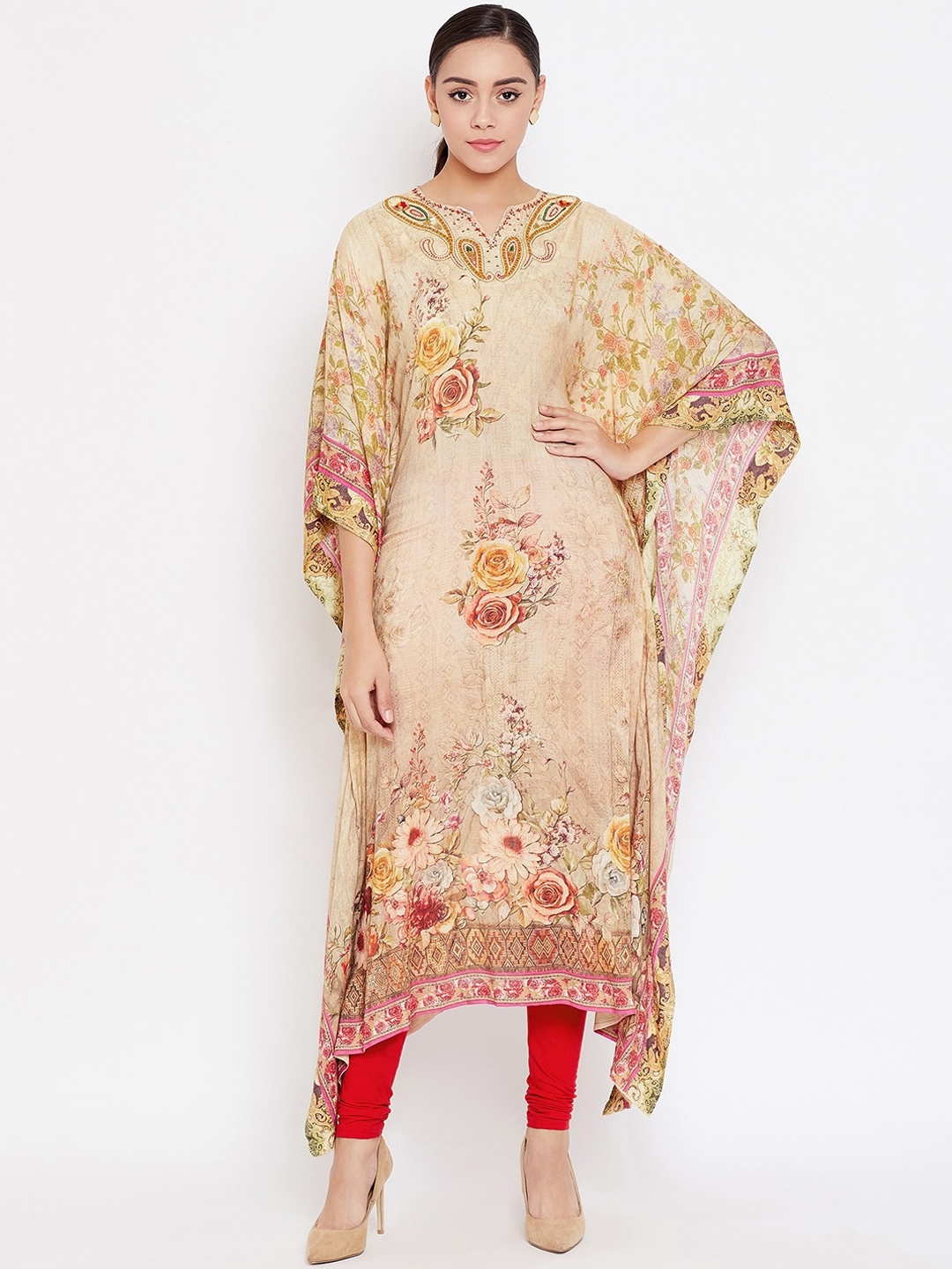 

The Kaftan Company Women Beige Floral Print Kaftan Kurta