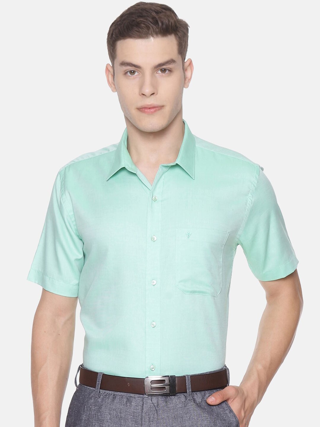 

Ramraj Men Green Smart Slim Fit Solid Formal Shirt