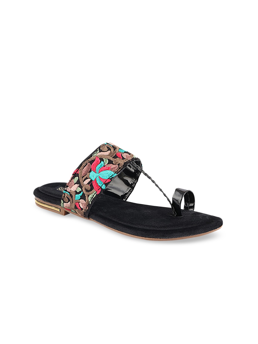 

Shoetopia Women Black Embroidered Fabric One Toe Flats