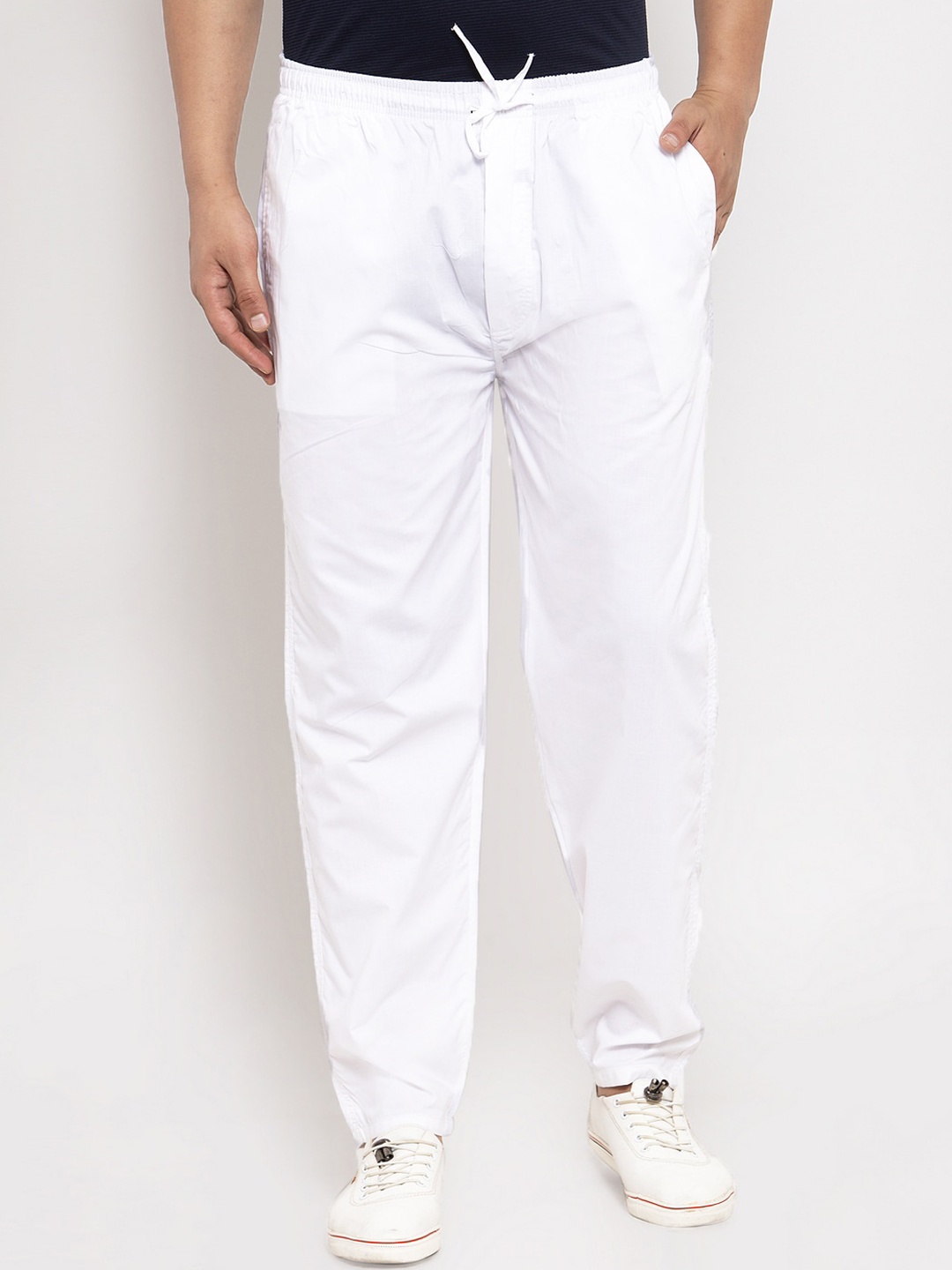 JAINISH Men White Solid Regular-Fit Track Pants