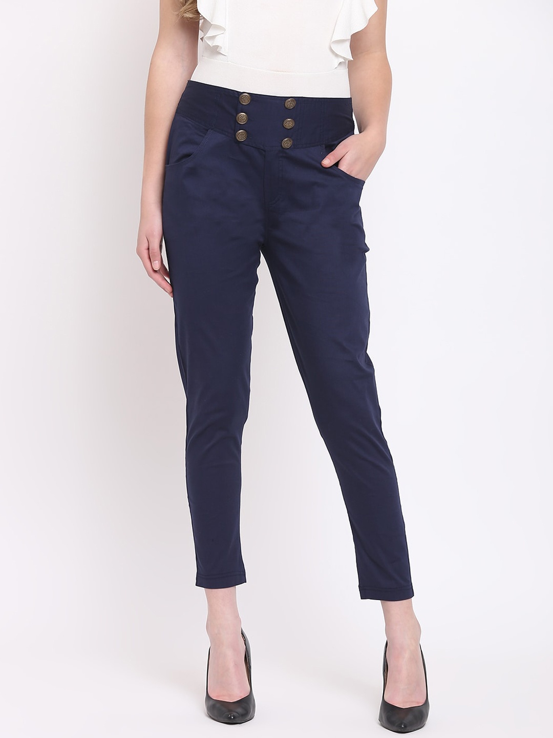 

RIVI Women Blue Regular Fit Solid Regular Trousers