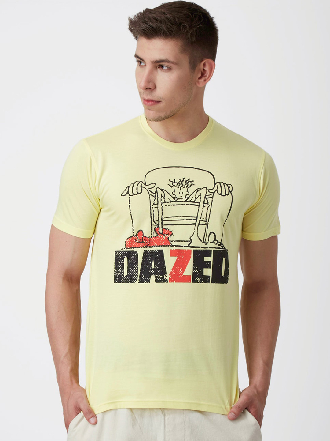

FIDO DIDO Men Yellow Printed Round Neck T-shirt