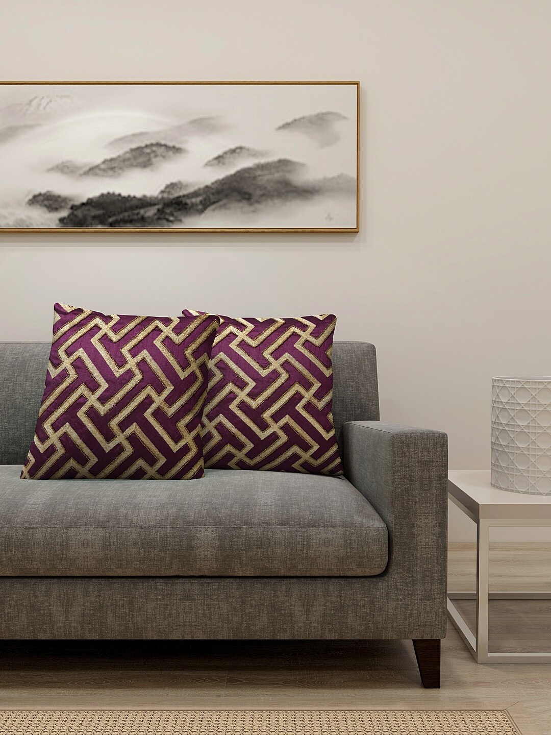 

KLOTTHE Purple & Brown Set of 2 Embroidered Square Cushion Covers