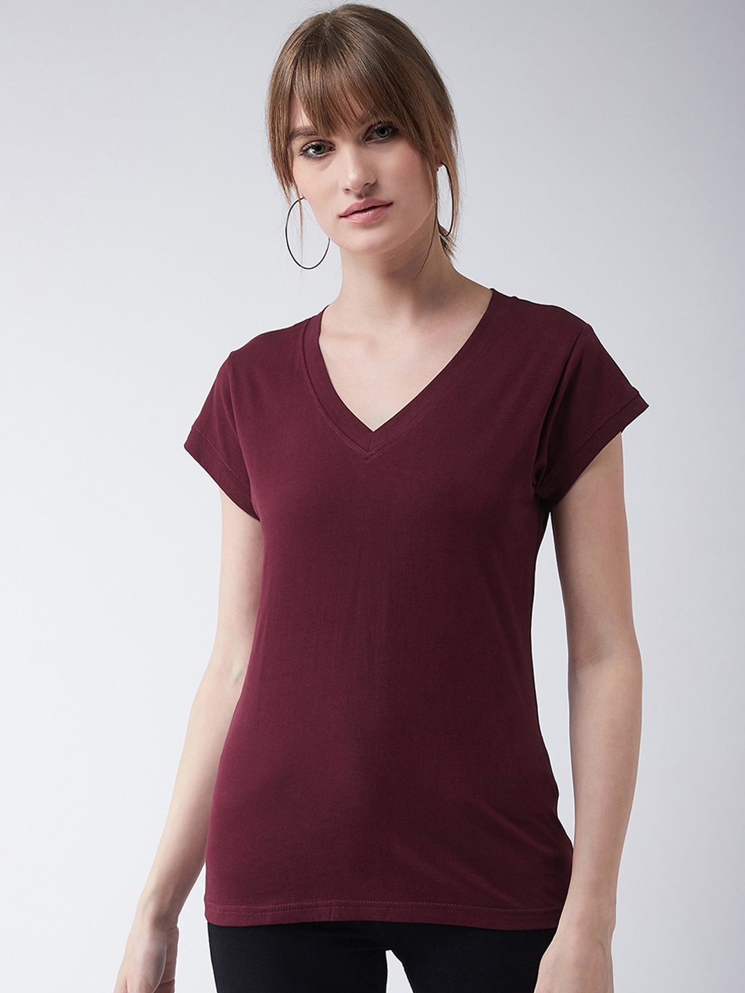 

Miss Chase Women Maroon Solid Knitted Pure Cotton Top