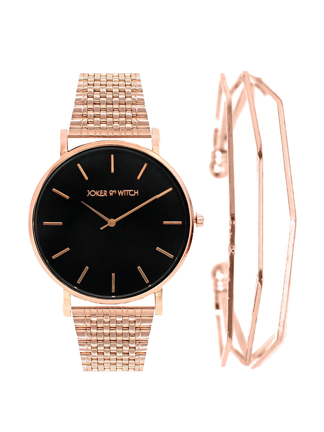 

JOKER & WITCH Women Rose-Gold Aria Watch Gift Set JWBS82, Black