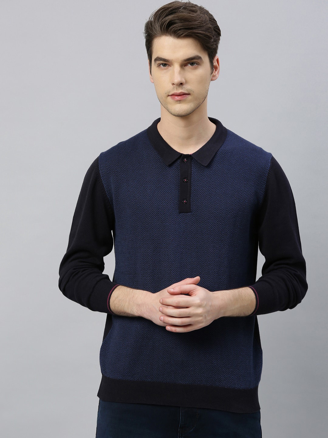 

RARE RABBIT Men Navy Blue Solid Polo Collar T-shirt