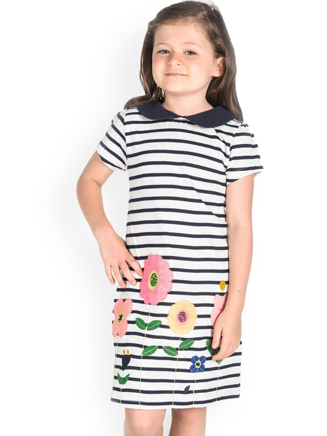 

Cherry Crumble Girls White Striped Fit and Flare Dress