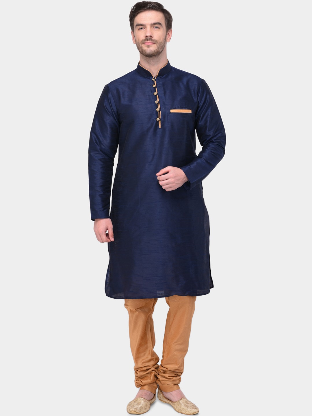 

SG LEMAN Men Navy Blue Solid Kurta with Churidar