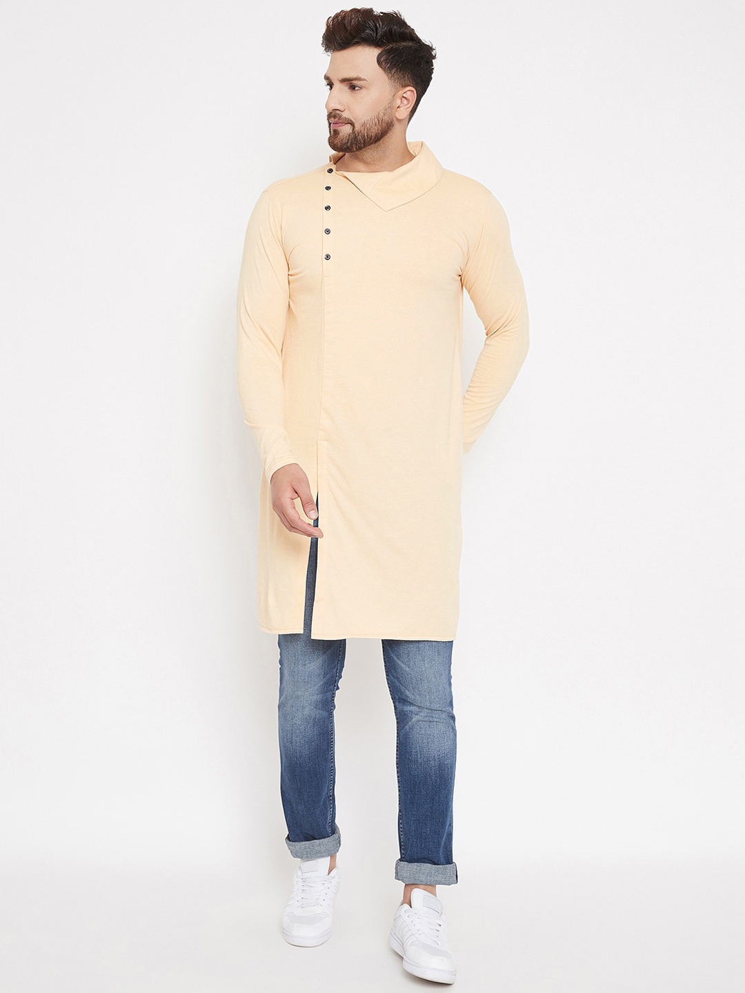 

CHILL WINSTON Men Beige Woven Design Straight Kurta