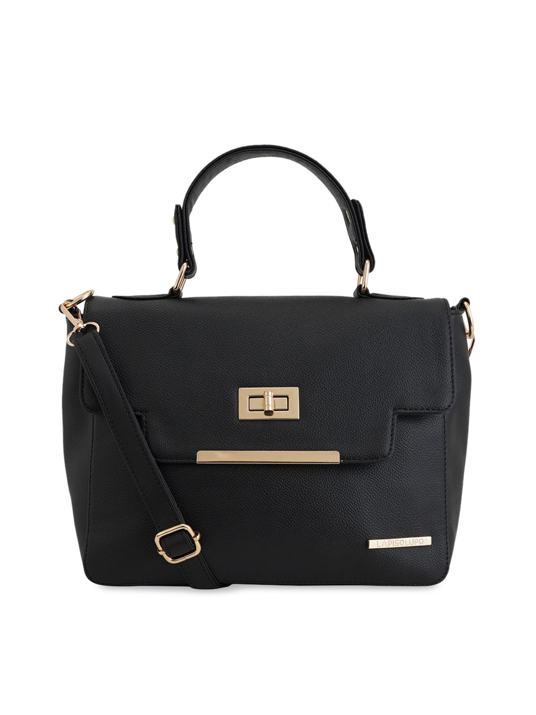 

Lapis O Lupo Black Solid Satchel