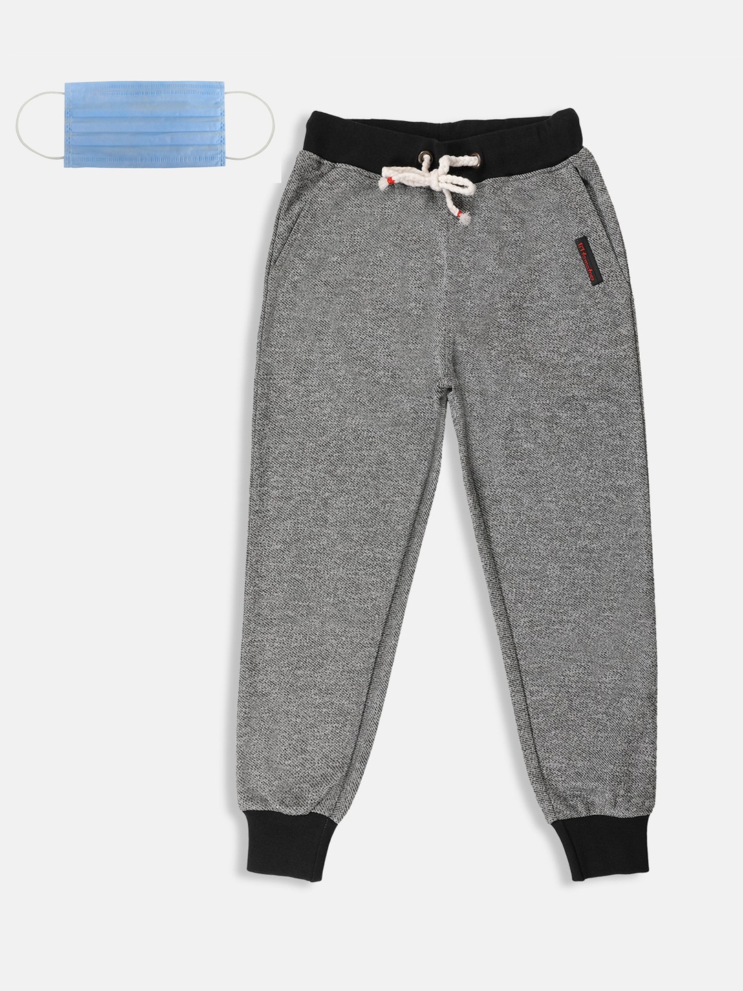 

Lil Tomatoes Boys Grey Black Self-Design Straight-Fit Joggers