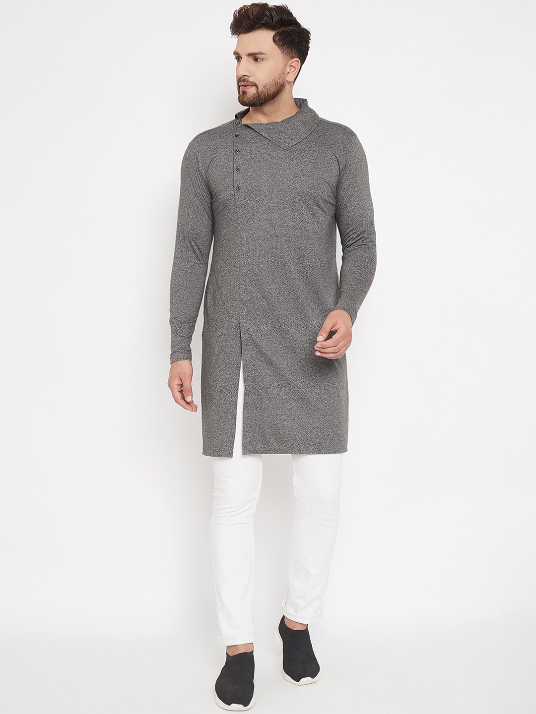 

CHILL WINSTON Men Charcoal Grey Solid Straight Kurta