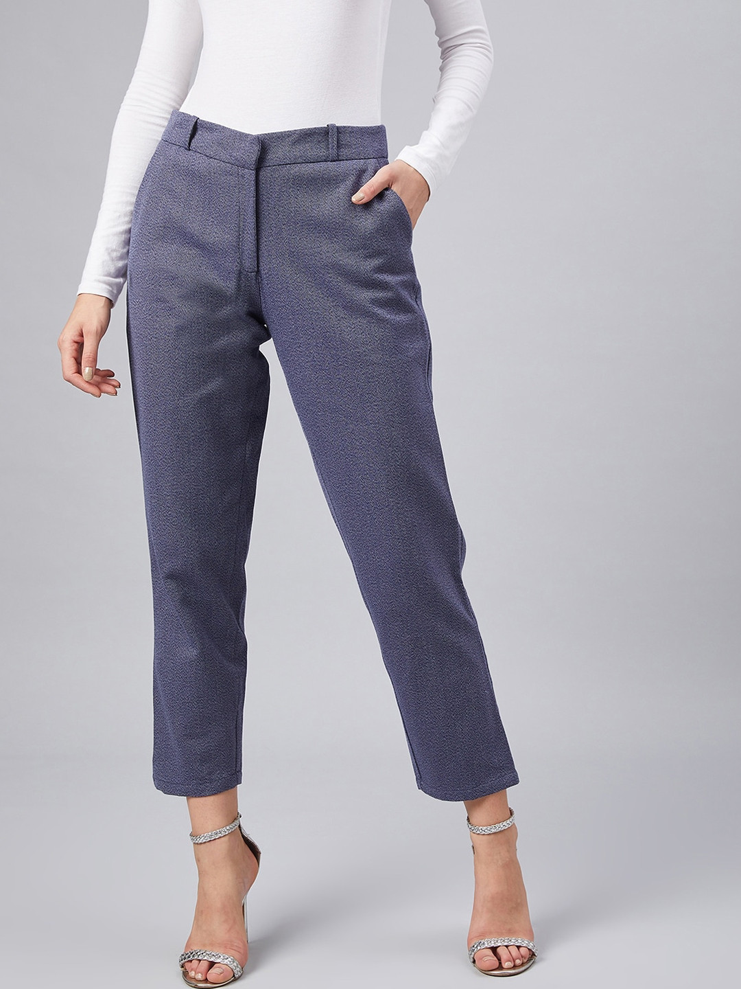 

Marie Claire Women Navy Blue Regular Fit Self Design Trousers