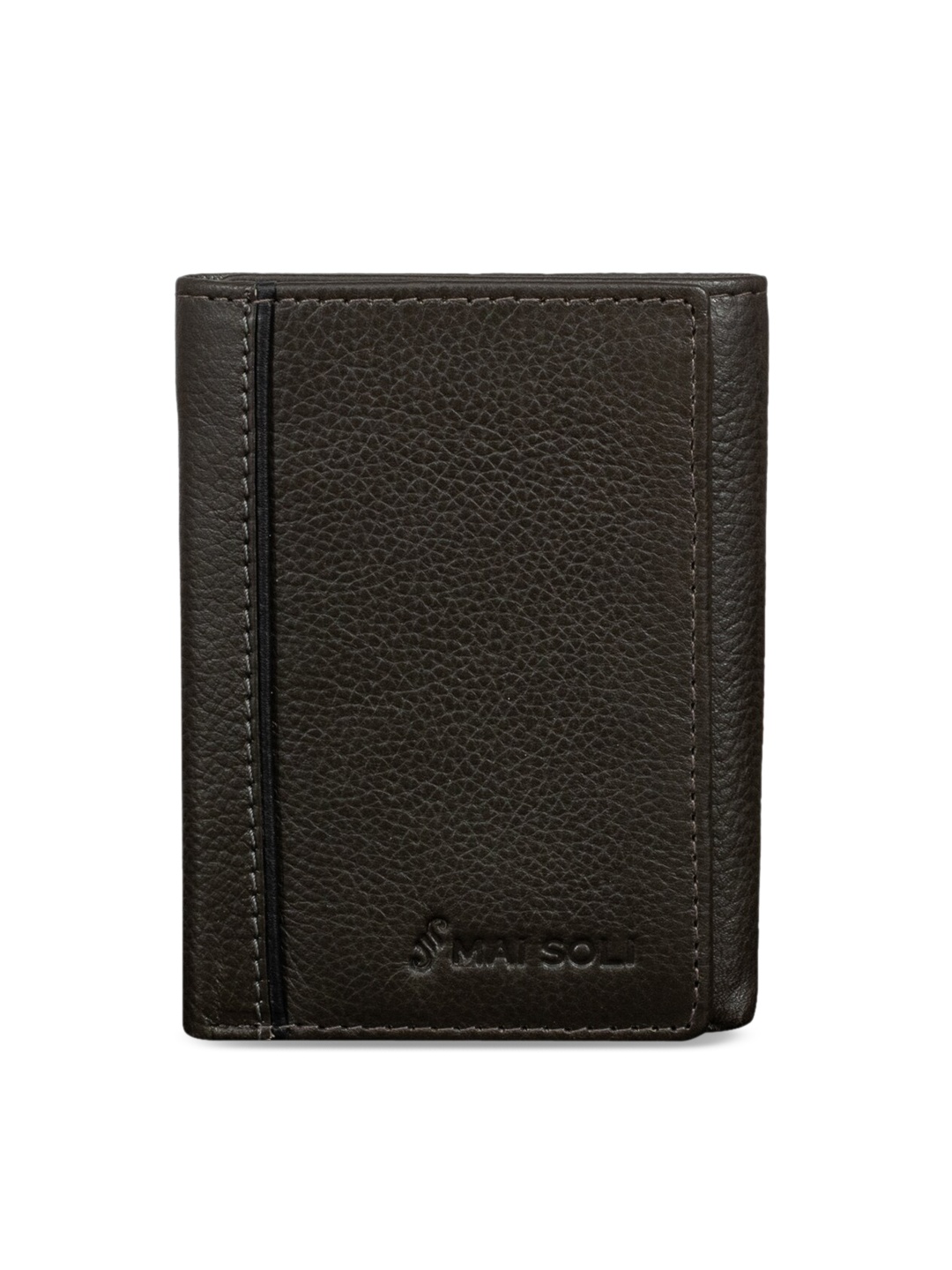 

MAI SOLI Men Grey Textured Three Fold Leather Wallet