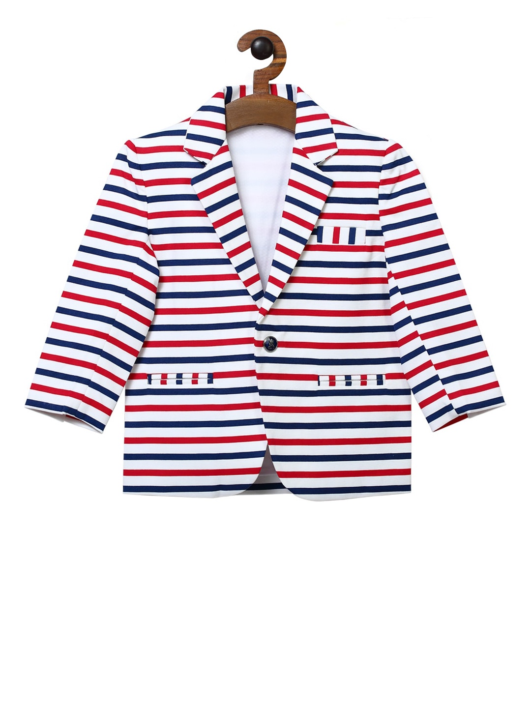 

RIKIDOOS Boys White & Red Striped Single-Breasted Casual Blazer