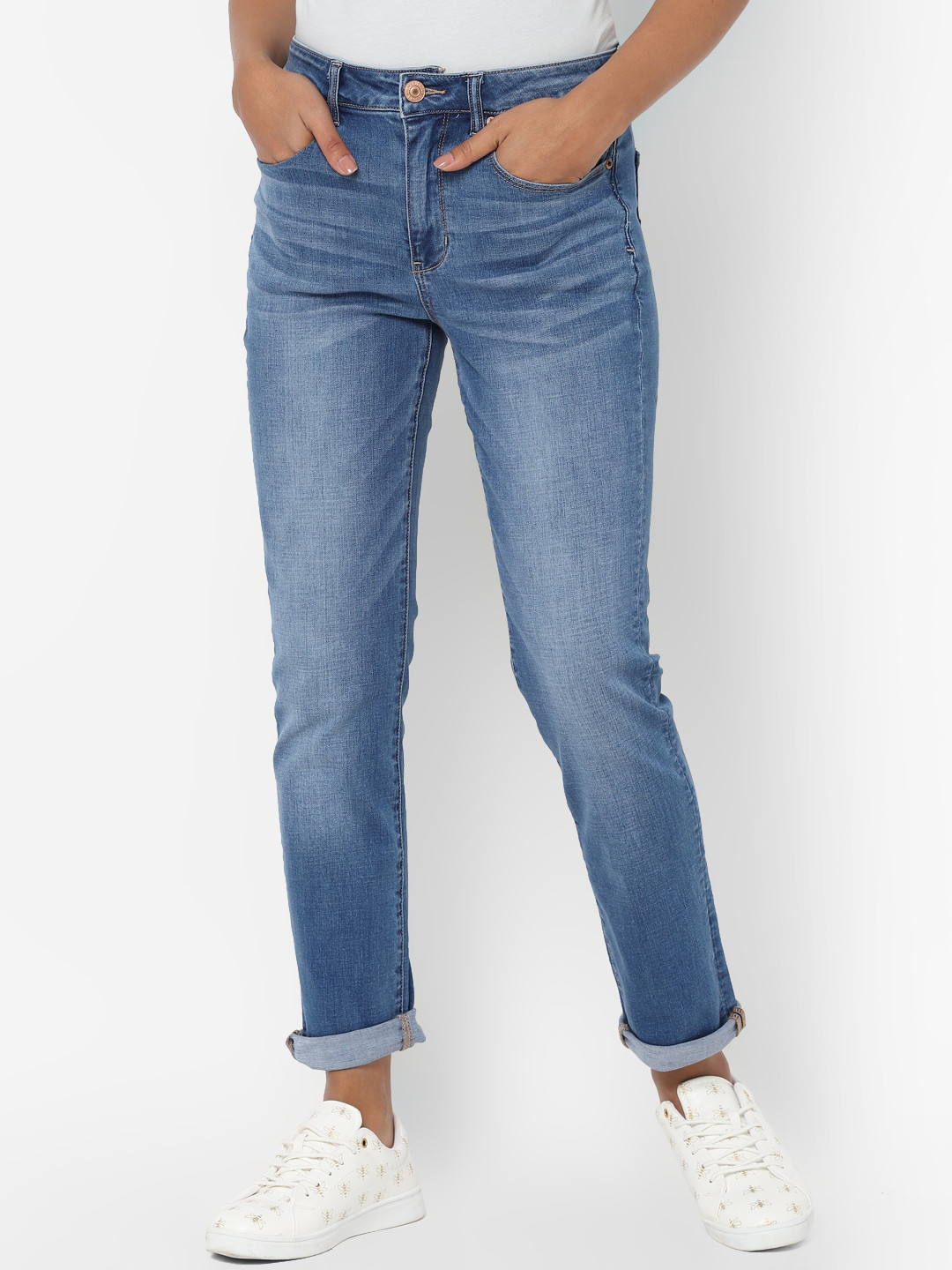 

AMERICAN EAGLE OUTFITTERS Women Blue Skinny Fit Mid-Rise Clean Look Stretchable Jeans