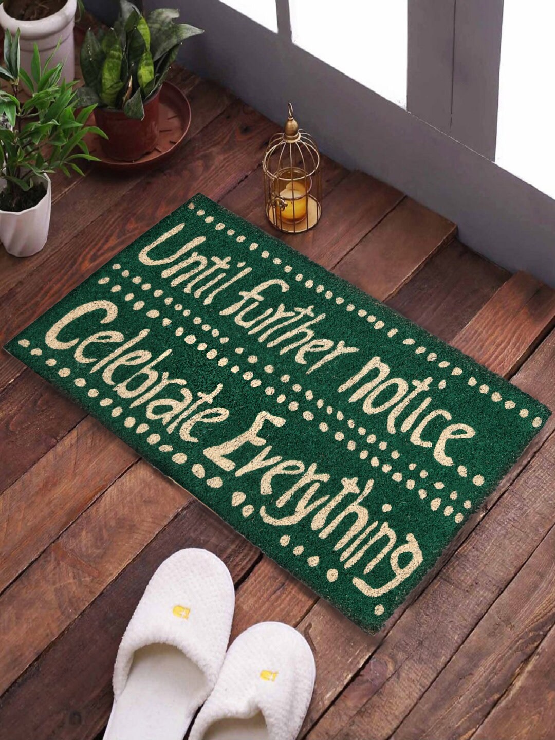 

SWHF Green & Beige Printed Rectangular Coir Anti-Skid Doormat
