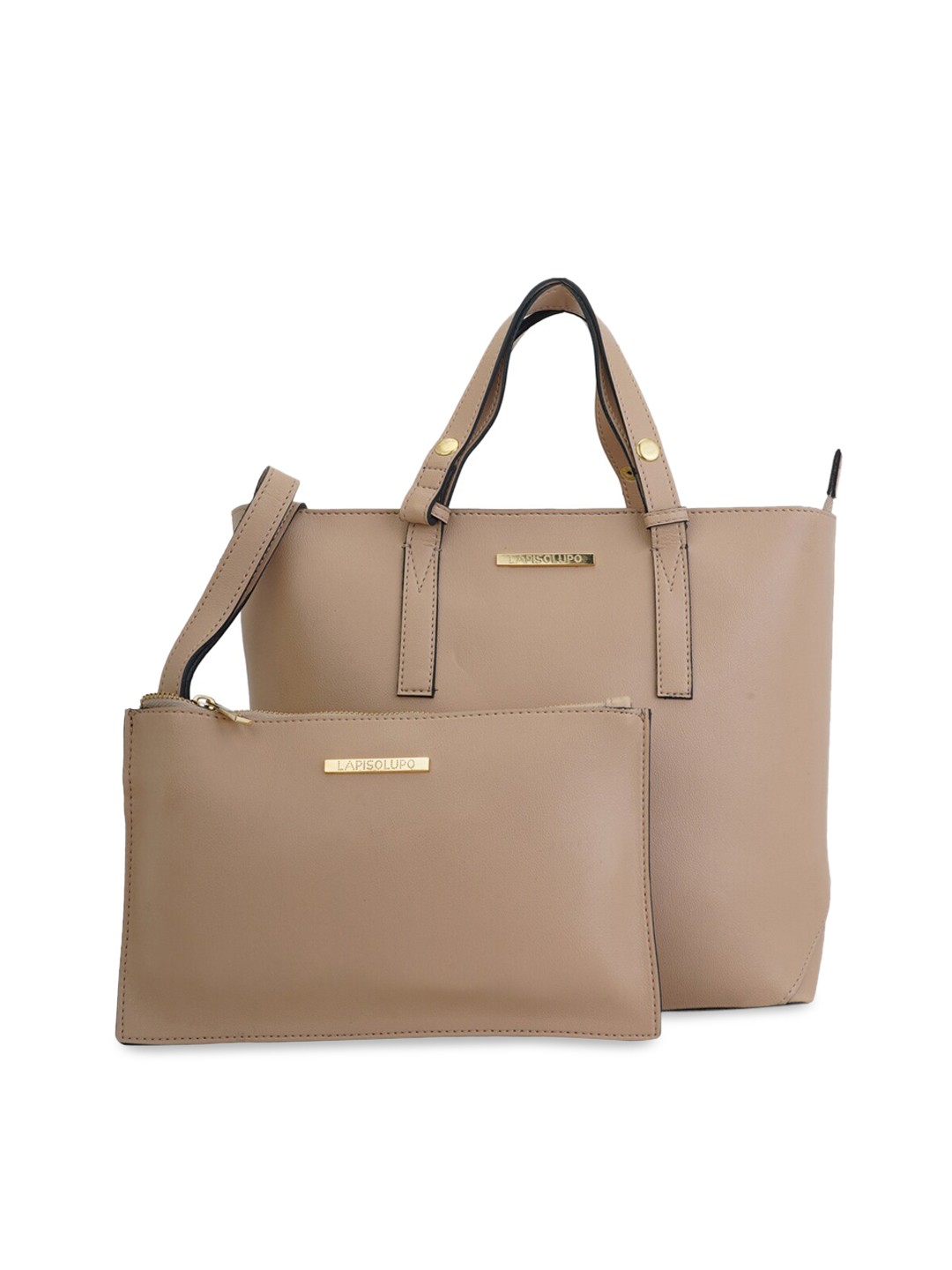 

Lapis O Lupo Beige Solid Handheld Bag With Pouch