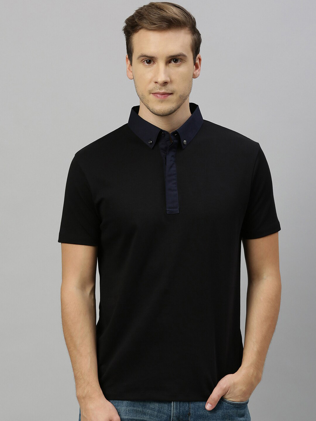 

RARE RABBIT Men Black Solid Polo Collar T-shirt