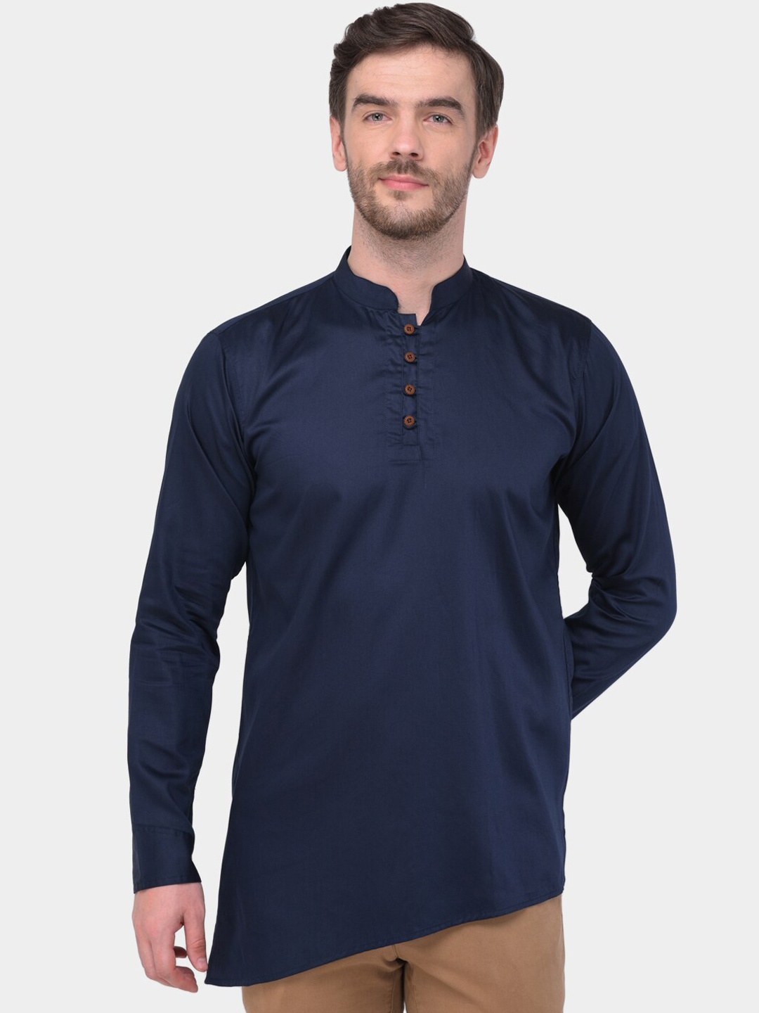 

SG LEMAN Men Navy Blue Solid Straight Kurta