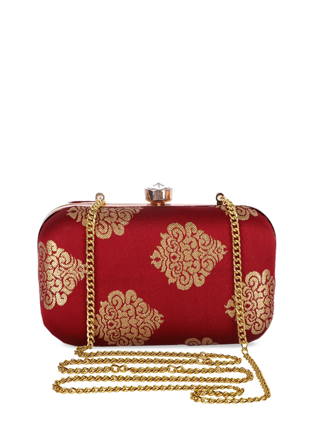 

REZZY Girls Red & Gold-Toned Embellished Handmade Box Clutch