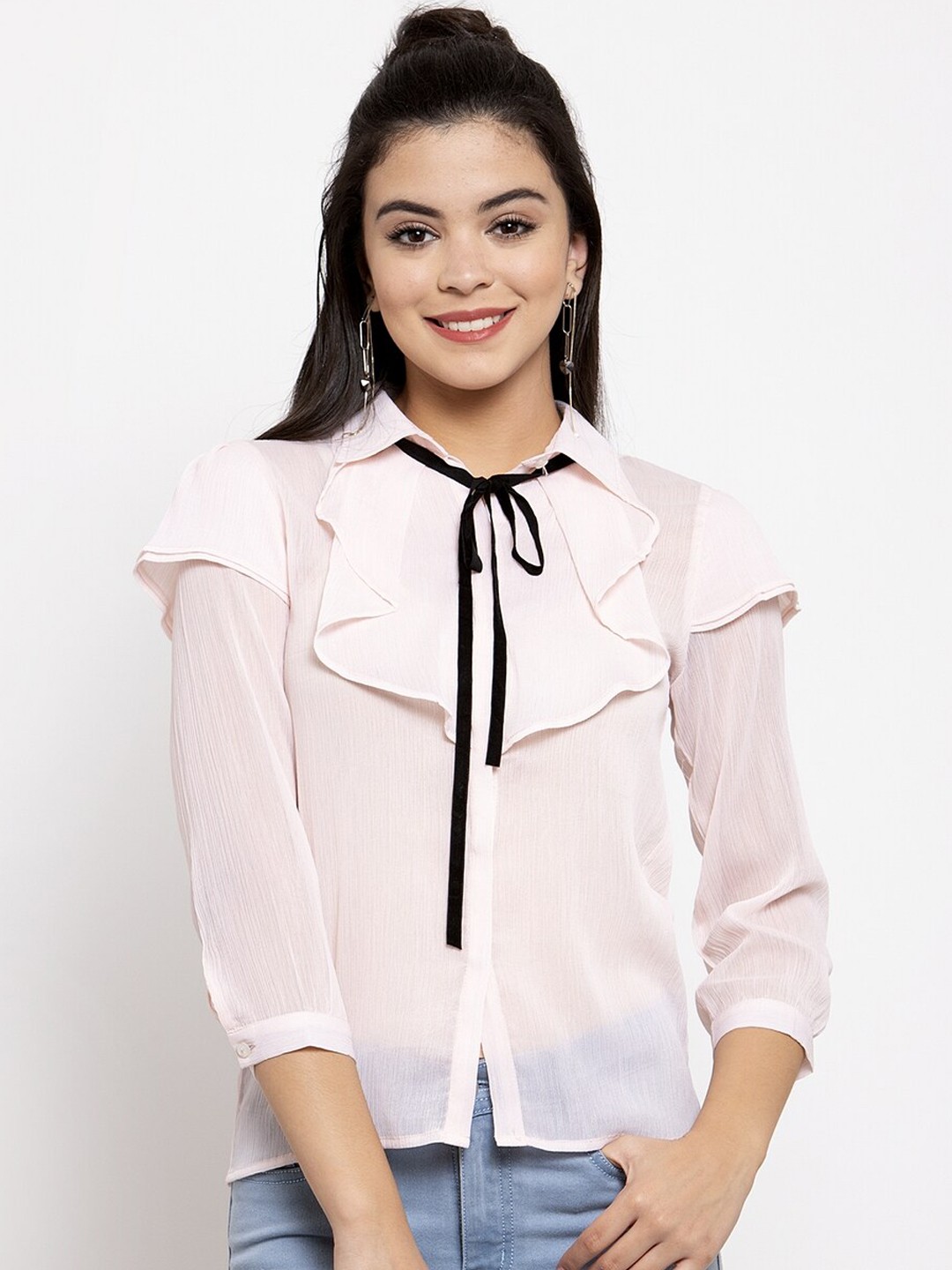 

KASSUALLY Women Pink Slim Fit Solid Casual Shirt
