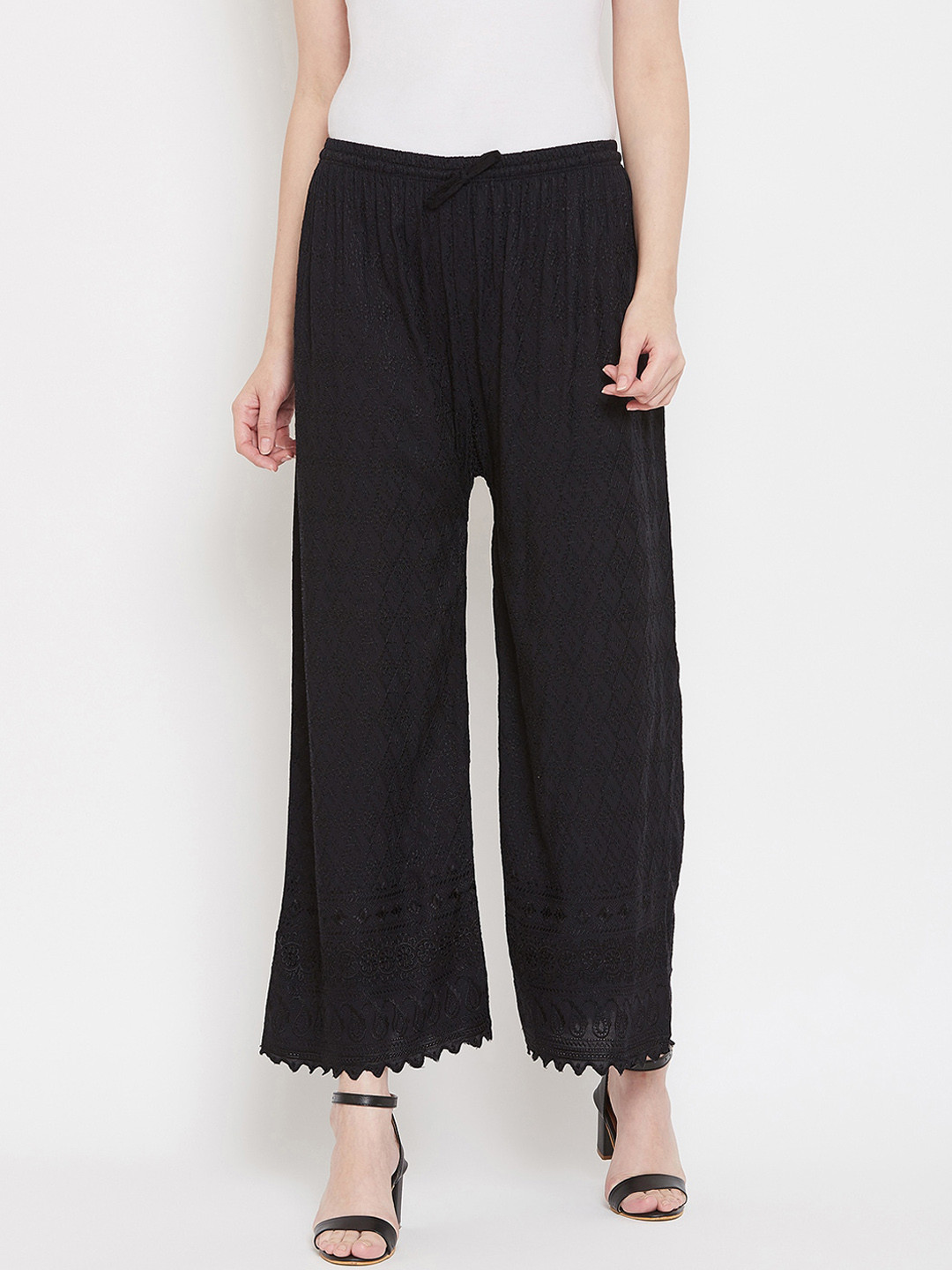

Castle Women Black Embroidered Straight Palazzos