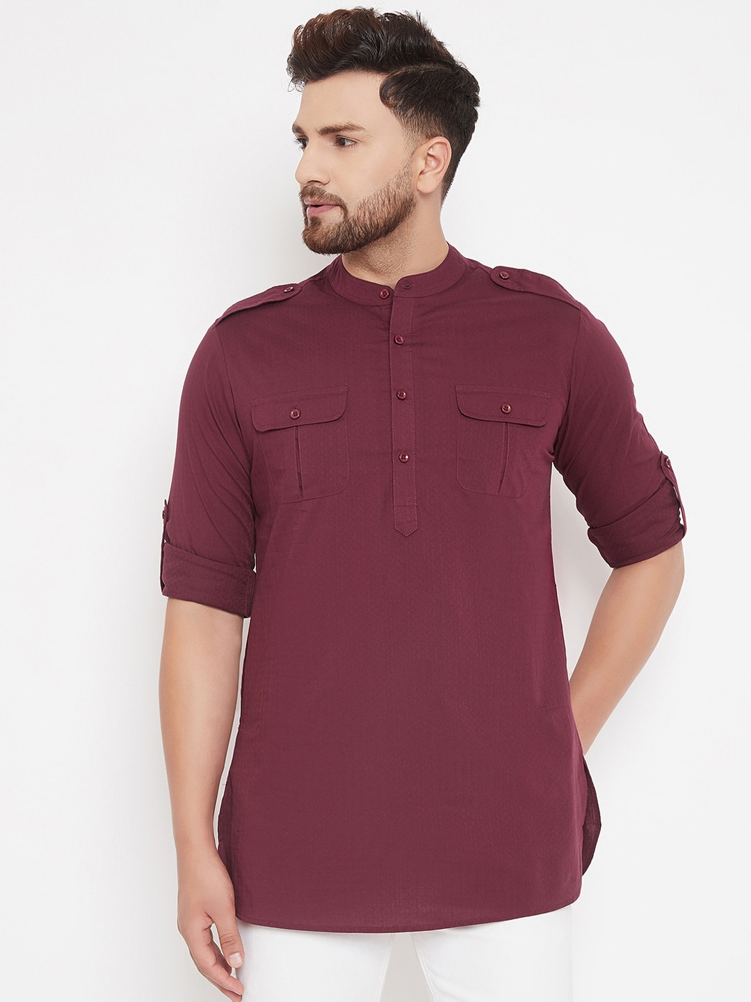 

Hypernation Men Maroon Woven Design Pathani Kurta