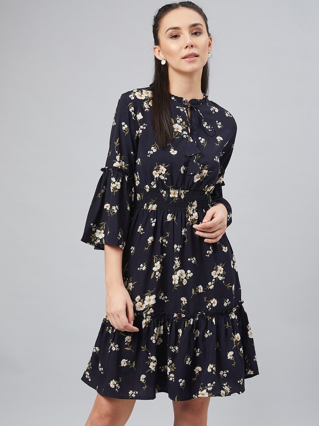 

Marie Claire Women Navy Blue Floral Printed A-Line Dress