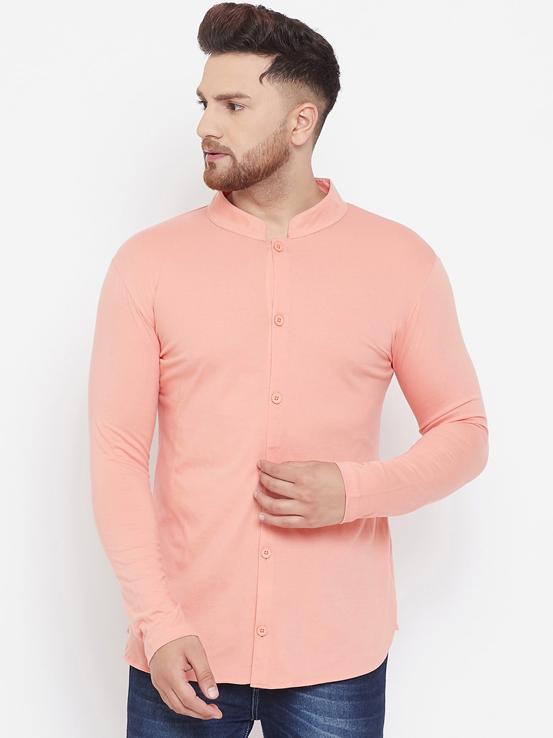 

Hypernation Men Peach Solid Straight Shirt