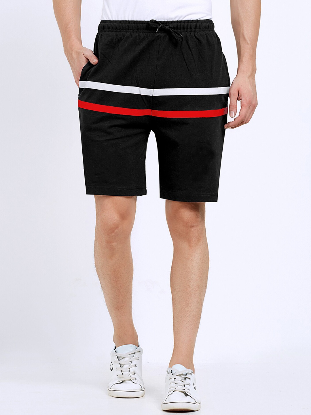 Maniac Men Black Striped Slim Fit Regular Shorts