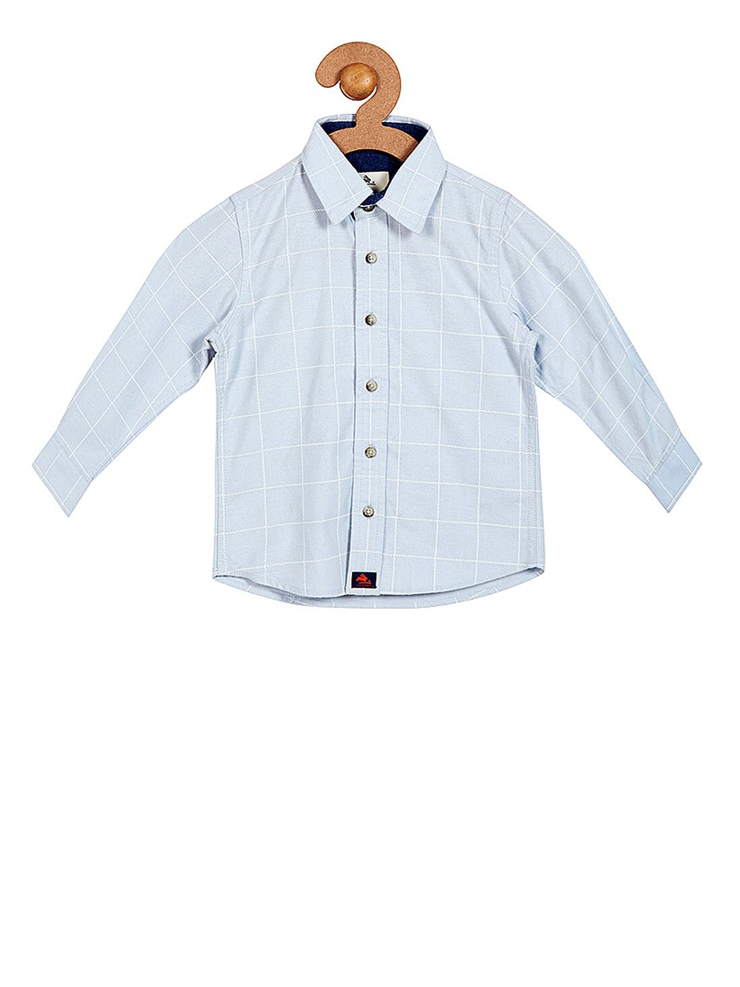 

Cherry Crumble Boys Powder Blue & White Regular Fit Checked Casual Shirt