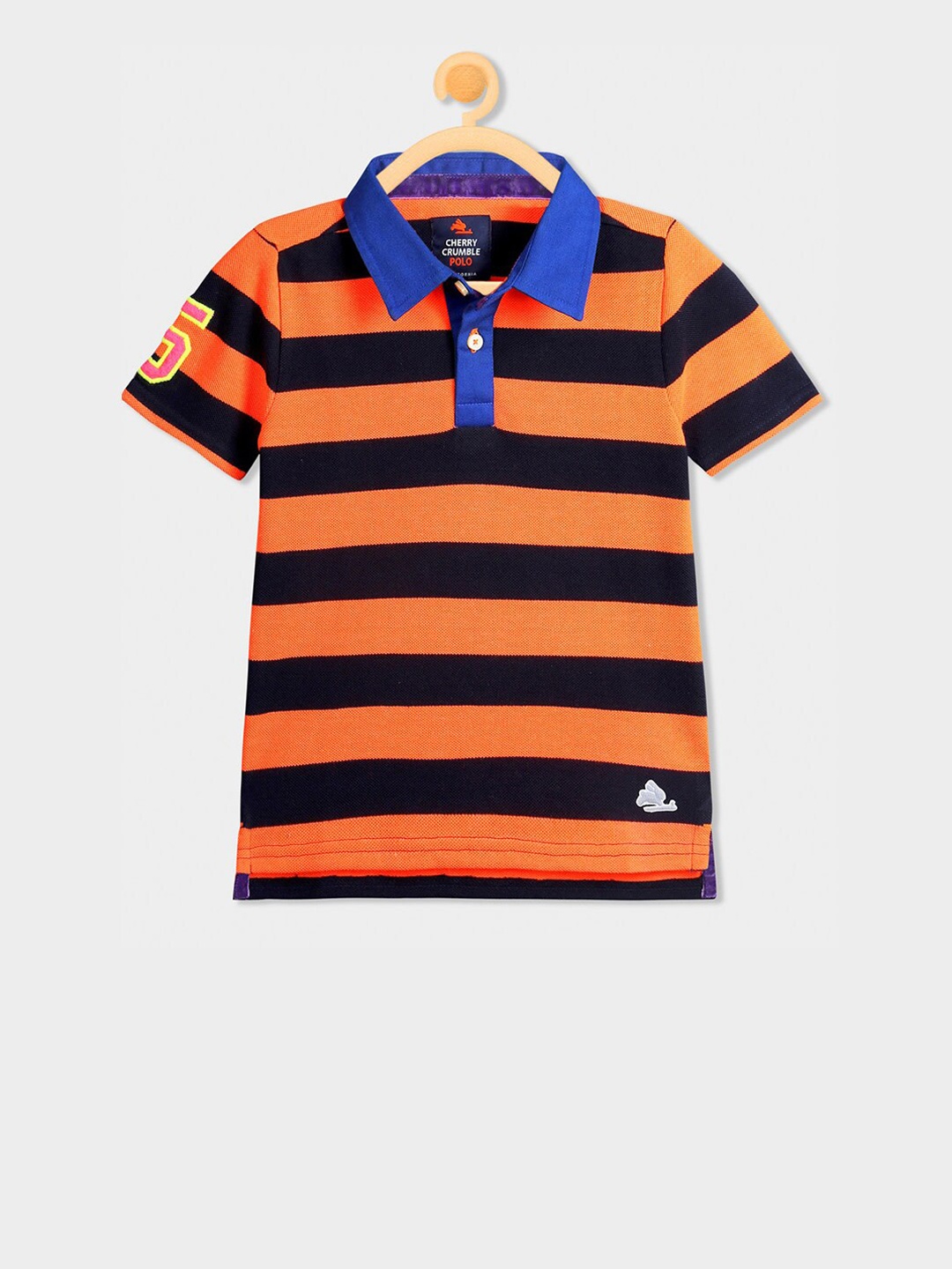 

Cherry Crumble Boys Orange & Black Striped Polo Collar T-shirt