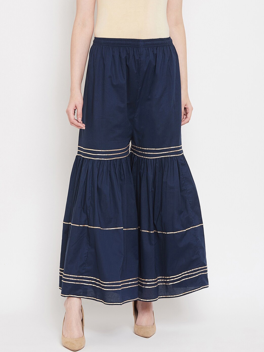 

Castle Women Navy Blue & Gold-Toned Solid Gotta Patti Sharara