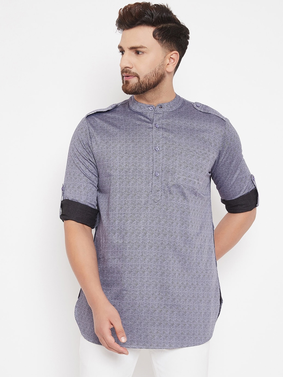

Hypernation Men Grey Printed Pathani Kurta