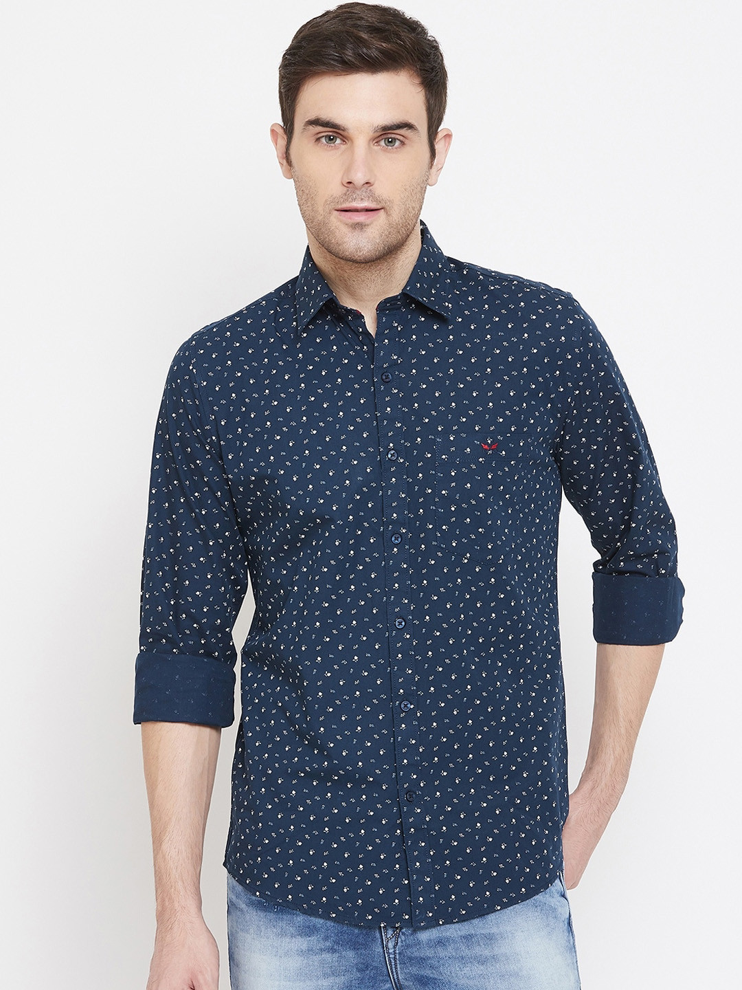 

Crimsoune Club Men Navy Blue & White Slim Fit Printed Casual Shirt