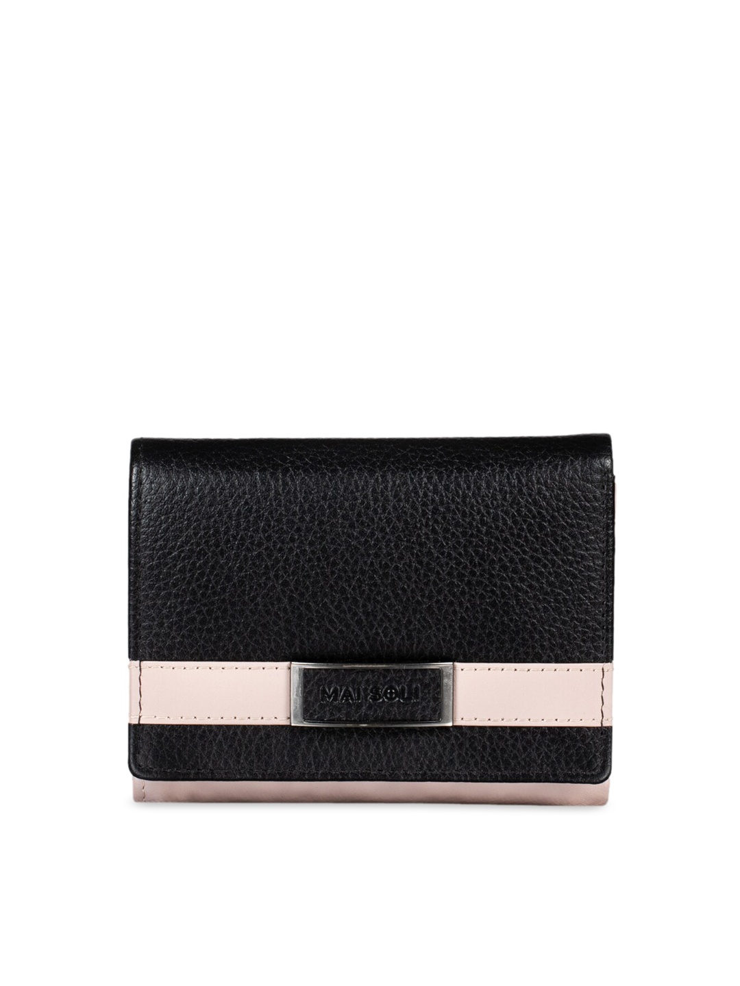 

MAI SOLI Women Black & White Colourblocked Two Fold Leather Wallet