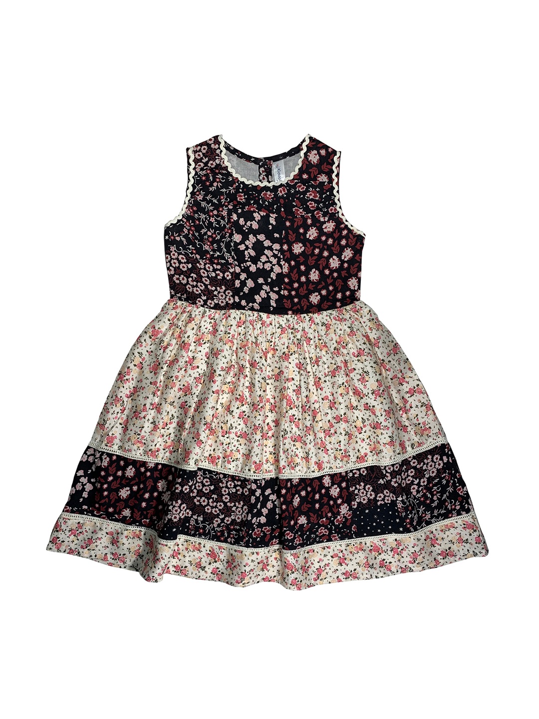 

KiddoPanti Girls Black Floral Printed Fit and Flare Dress