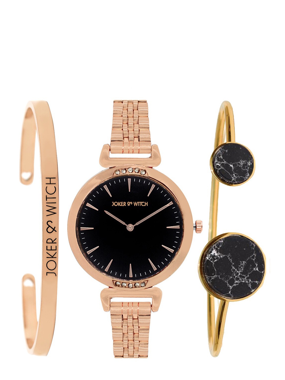 Joker & Witch Women Black & Rosegold Watch & Bracelet Stack JWBS154