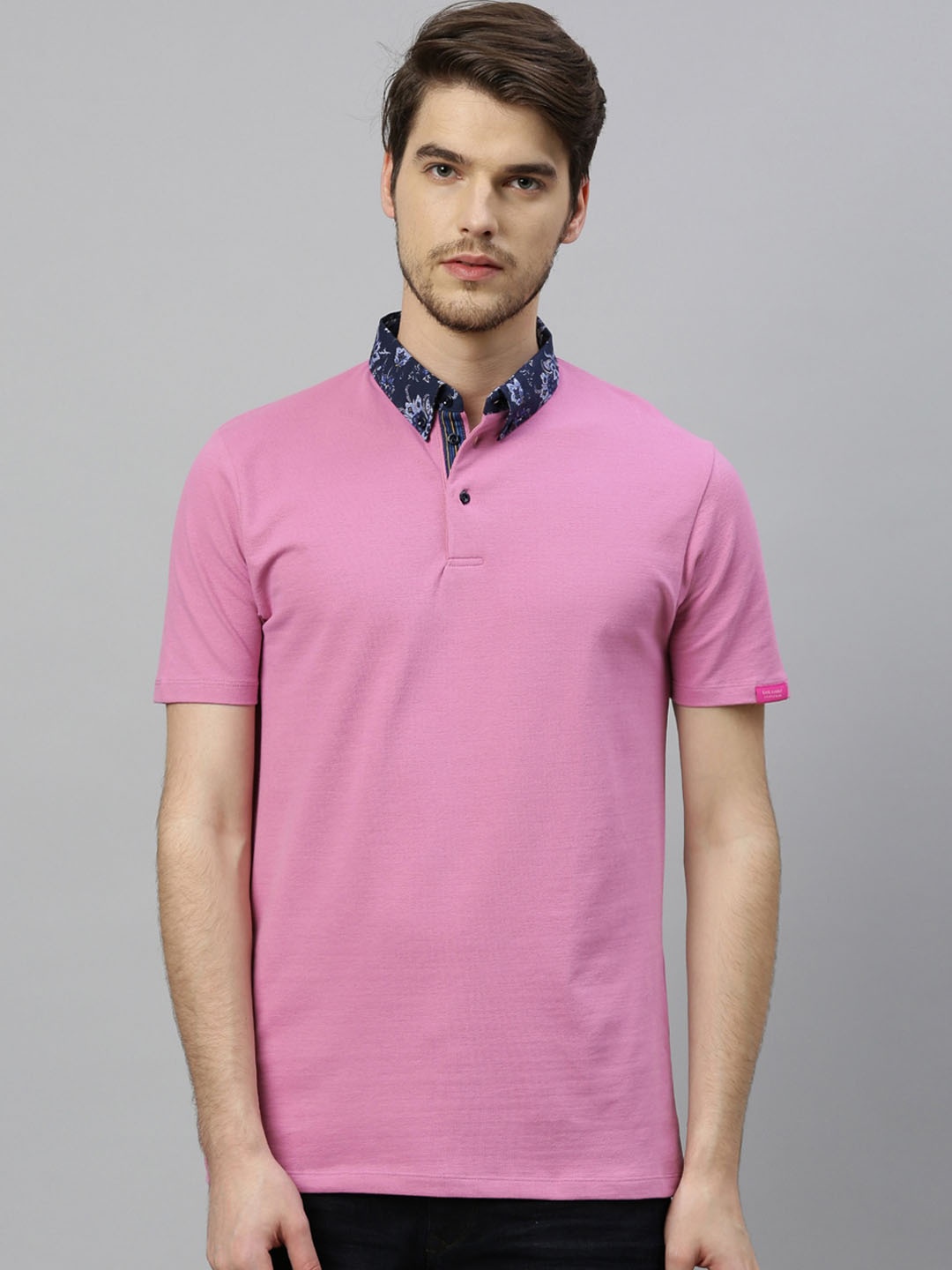 

RARE RABBIT Men Pink Solid Polo Collar T-shirt