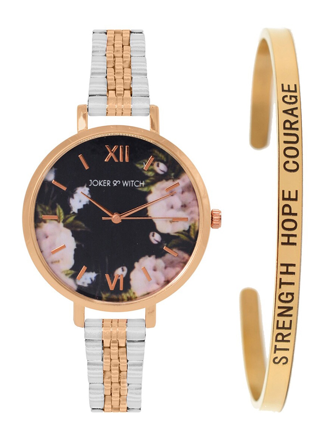 

JOKER & WITCH Multicoloured Sakura Dual Tone Floral Bracelet Stack JWBS117, Multi