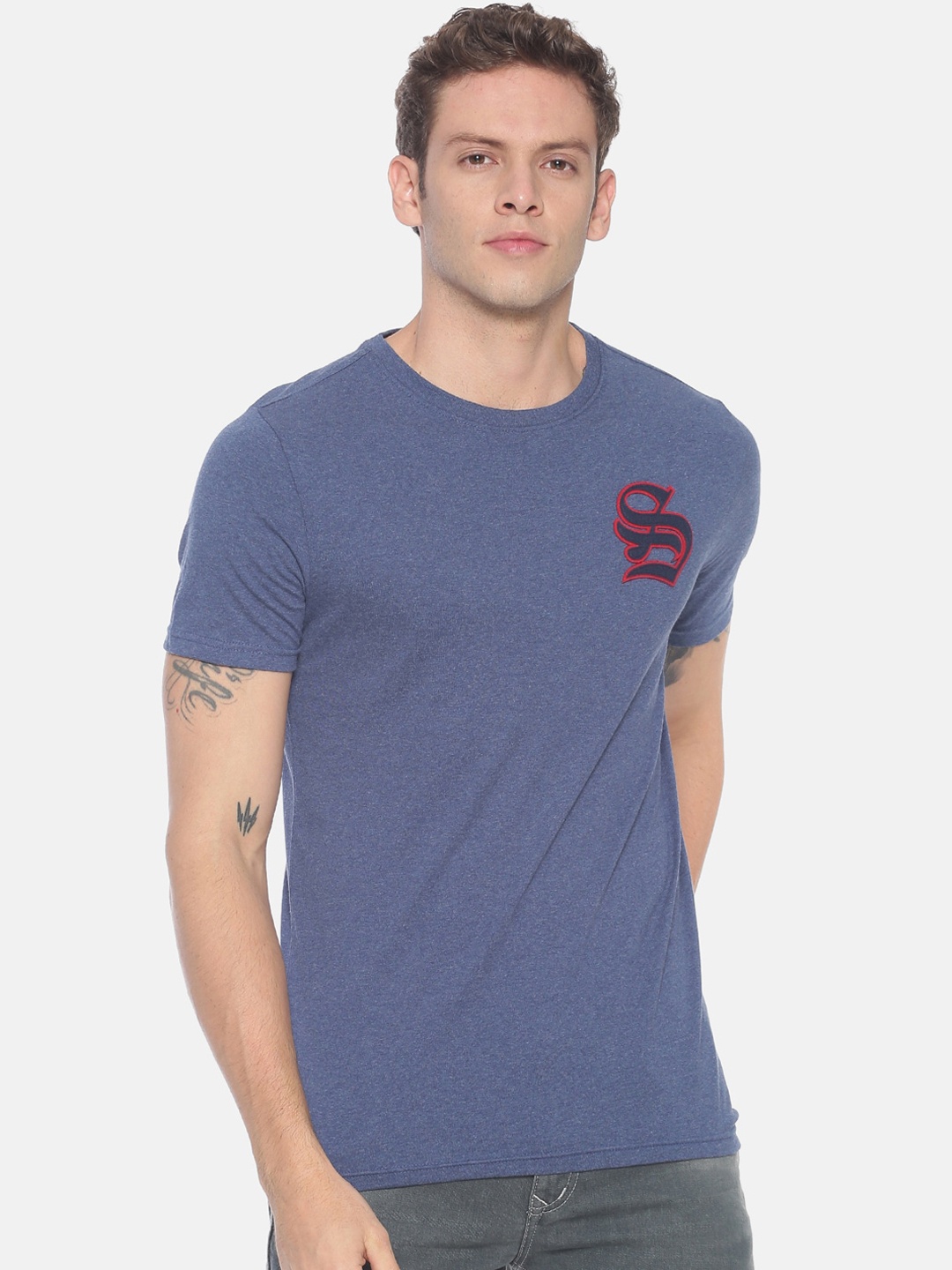 

Steenbok Men Navy Blue Solid Round Neck Pure Cotton T-shirt