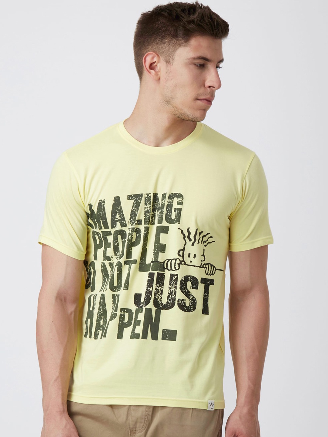 

FIDO DIDO Men Yellow Printed Round Neck T-shirt