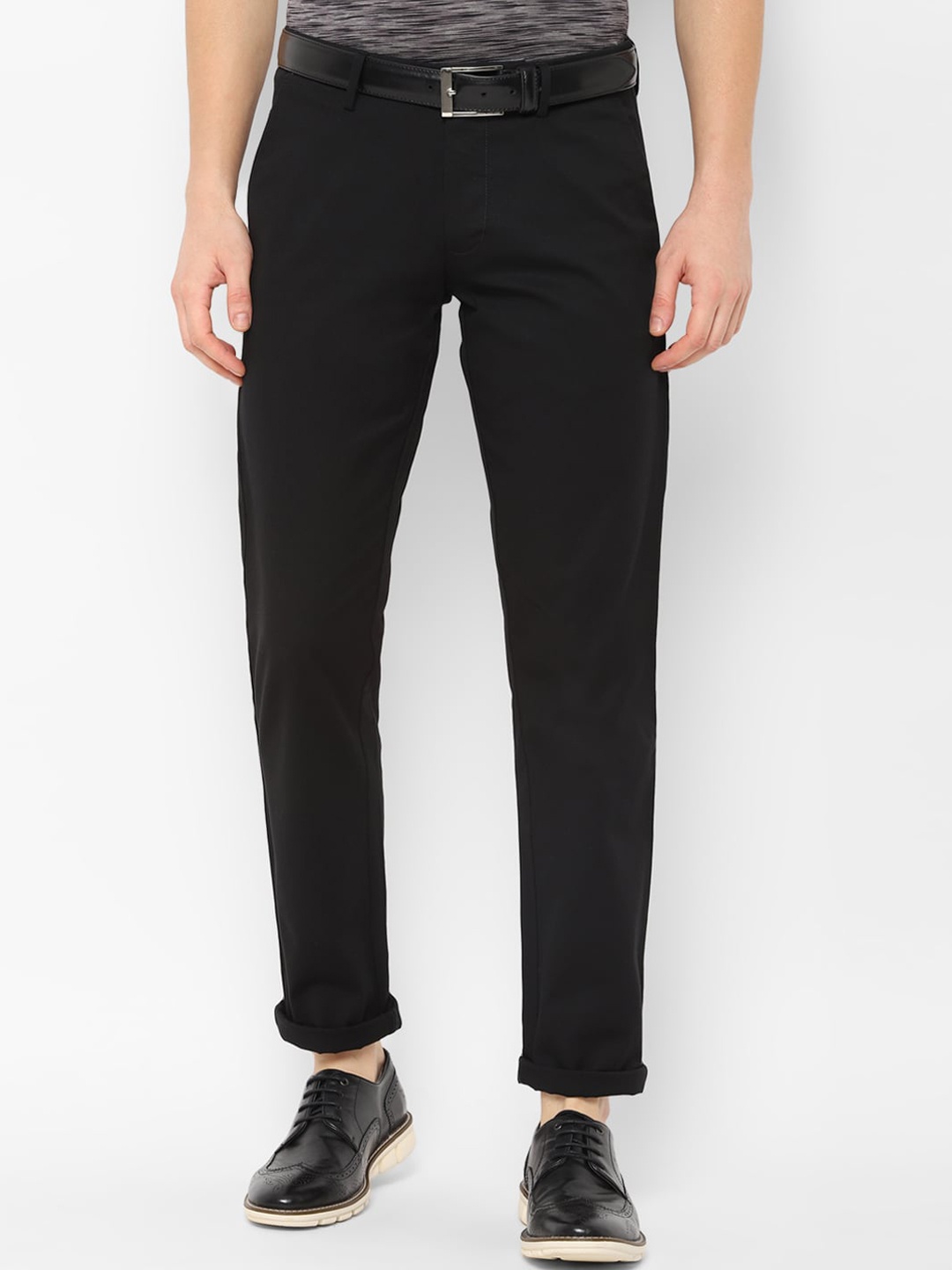 

Allen Solly Men Black Tapered Fit Solid Regular Trousers