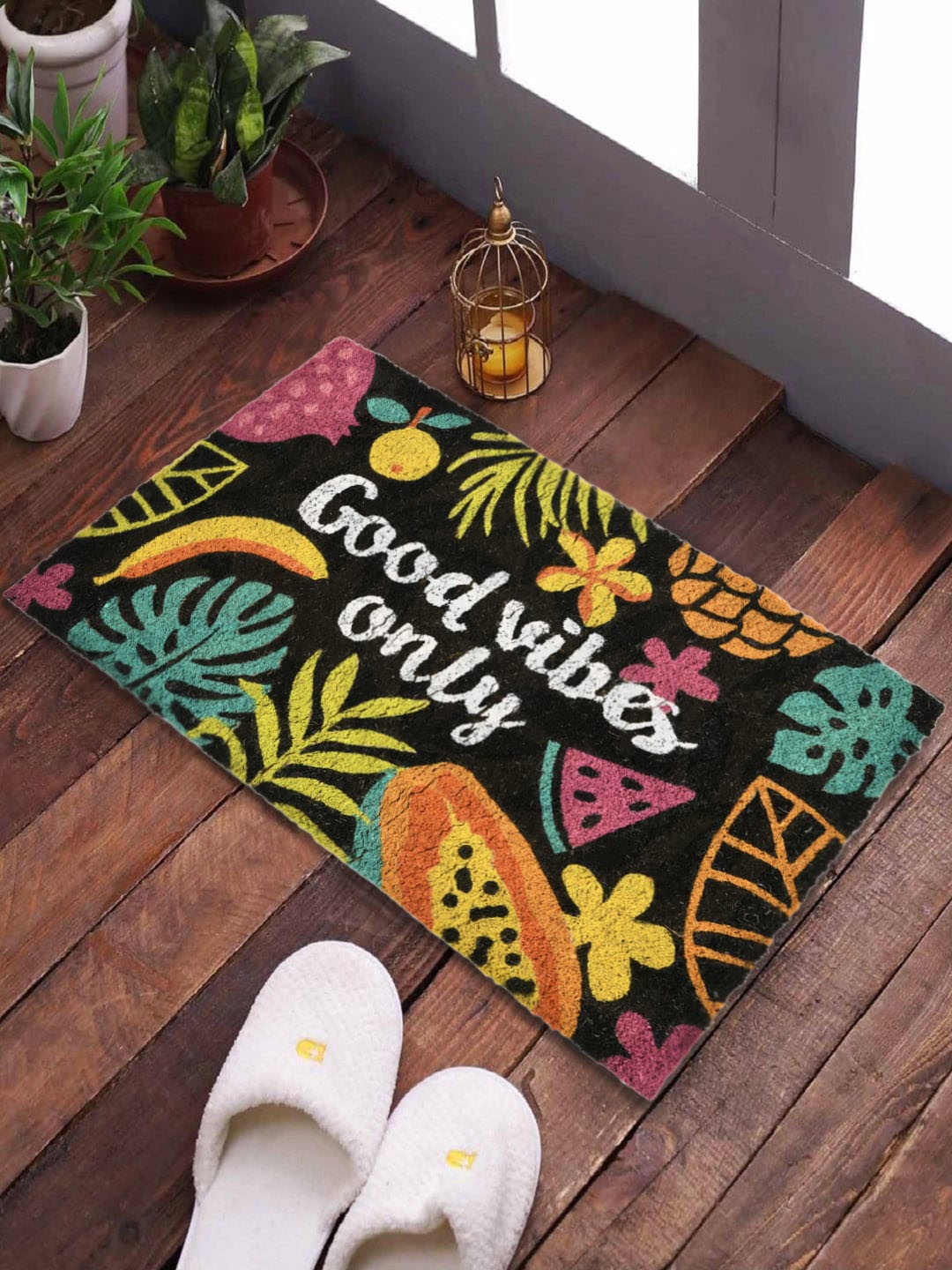 

SWHF Black & Orange Printed Rectangular Coir Anti-Skid Doormat