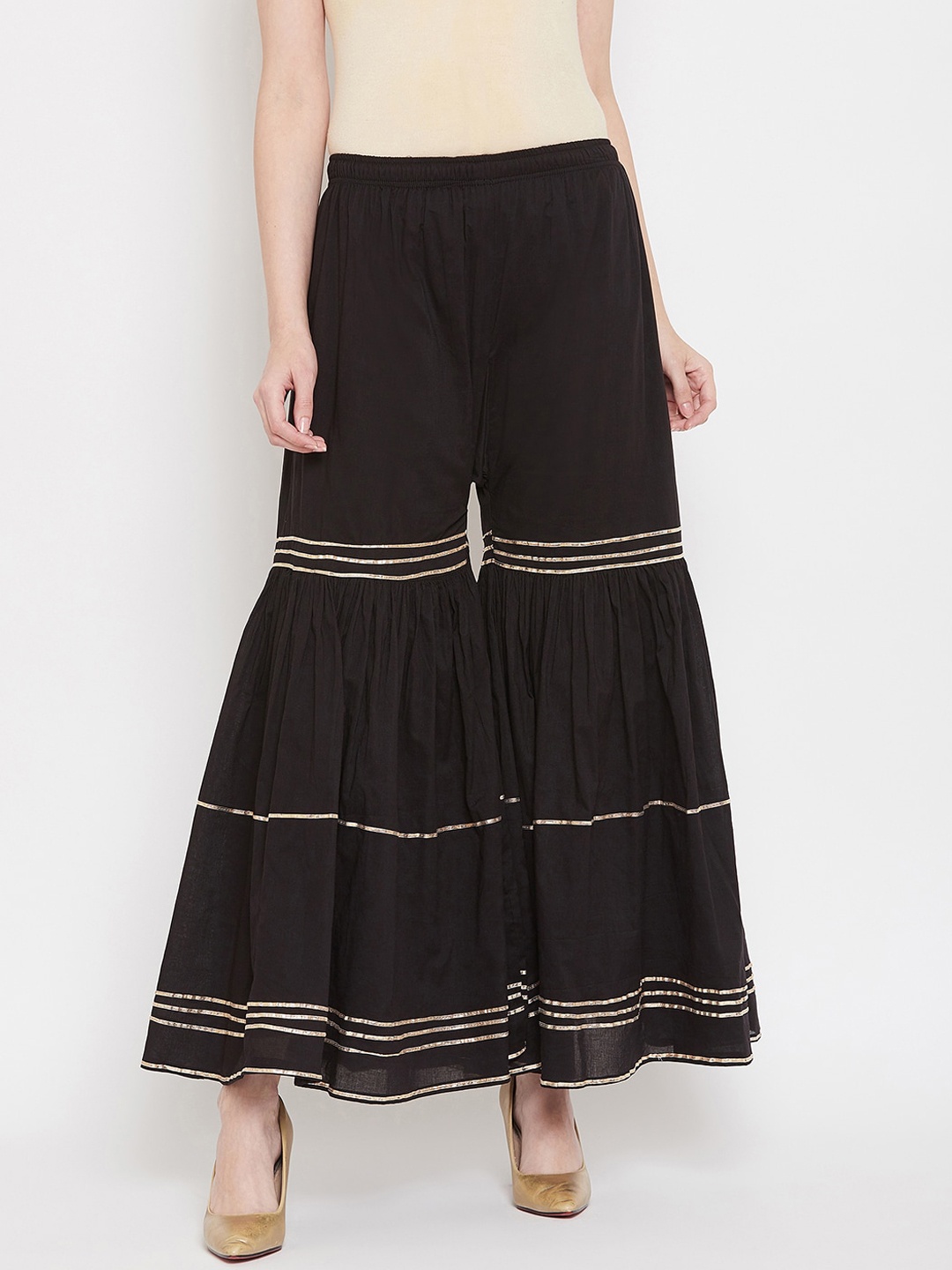 

Castle Women Black & Gold-Toned Gota Stripes Sharara