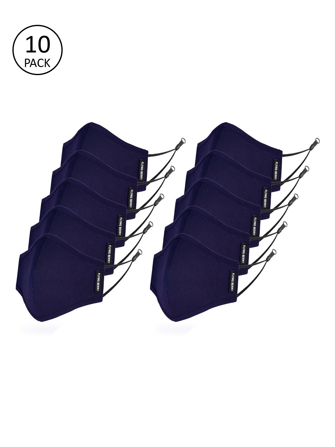 FLYING BERRY Unisex Pack Of 10 3-Ply Reusable Cloth Masks, Blue